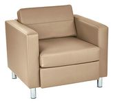 Office Star Pacific Armchair with Padded Box Spring Seats and Silver Finish Legs, Dillon Buff Faux Leather