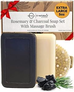 Gift Set for Women - Dry Brushing Body Brush, Coconut Charcoal & Rosemary Peppermint Body Soap Bars - Exfoliating Brush & 5oz Soap Bars with Essential Oils - Birthday Gifts for Women