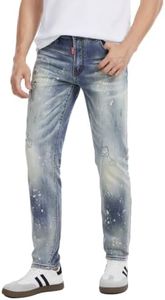 Betu Men's Distressed Jeans Slim Fit Heavy Wash Denim Pants with Patchwork