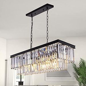 Wellmet Lampadario di cristallo moderno, lampadario in cristallo, 9 luci, lunghezza 85 cm, grande, elegante, rettangolare, per soggiorno, sala da pranzo, cucina, illuminazione