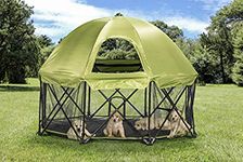 Carlson 8-Panel Foldable and Portable Steel Pet Exercise and Play Pen, with Carrying Case and Full UV Canopy, Green