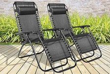 BARGAINS-GALORE Set Of 2 Reclining Sun Loungers - Outdoor Garden Beach Lounger Patio Gravity Chair Summer Recliner Bed | Sunbathing Relax | Foldable Easy To Transport - Head Rest Cushion