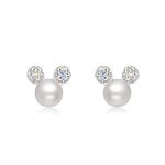 Ailin & Co. Lucky Mickey Mouse Pearl Earrings 925 Sterling Silver Stud Earrings for ladies women girls children (White)