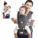 FRUITEAM Baby Carrier, Baby Carrier with Waist Stool, Easy Care for Newborn, 6-in-1 Multifunctional Baby Carrier (Dark Grey)