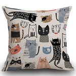 Smooffly Cartoon Cats Cushion Cover 18 x 18 Inch Funny Cats and Milk Bottle Decorative Throw Pillow Cover Cotton Linen Square Pillowcase for Sofa Couch Car Bedroom Home Décor, 45cm x 45cm