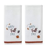 SKL Home Harvest Happy Fall Y'all Hand Towel Set for Bath/Kitchen/Bar & Gift, 16" x 25", White 2 Count