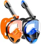 Full Face Snorkel Mask for Adults Teen, Snorkeling Gear with Detachable Camera Mount,Panoramic 180° View, Anti-Fog Anti-Leak Snorkling Set for Man and Women (Dark Blue+Black Orange-L-3)