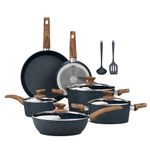 Kitchen Academy Induction Hob Pans Set -12PCS Nonstick Blue Cookware Set, Granite Pots and Pans Set Non Stick & Non Toxic