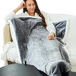 Comfytemp Heated Throw Blanket with Foot Pocket, 43"x71" Electric Blanket Throw with 3 Heating Levels, Auto-Off Timer, Overheating Protection, Soft Flannel Electric Overblanket for Sofa, Office, Bed