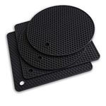 Extra Thick Silicone Trivet Mat Heat Resistant Multi-purpose None slip Table Place Mats for Hot Pots Holder, Pads, Pans, Dishes, Spoon rest, Coasters for Kitchen Cooking & Dining(4pcs Pack) (Black)