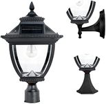 Gama Sonic Black Solar Outdoor Post Light, Pagoda Bulb, 1-Light with 3 Mounting Options, Cast Aluminum, 3-inch Fitter for Lamp Posts, Flat Mount for Column Lights and Wall Sconce Mount (104B033)