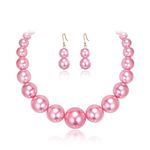 Flyonce Halloween Jewelry Sets for Women, Hot Pink Large Big Simulated Pearl Chunky Statement Bib Necklace with Earrings Set Costume Jewelry for Cosplay 1920s Parties