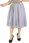 Vintage A-line Knee-Length Tulle Skirt| Multilayered Princess Underskirt | Formal, Party, and Casual Occasions| Fashion Elegant Satin Comfortable Waistband |Bella Sous BS1001(Grey/Medium)