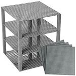 Strictly Briks Large Classic Stackable Baseplates, Building Bricks for Towers, Shelves, and More, 100% Compatible with All Major Brands, Gray, 4 Base Plates & 30 Stackers, 10x10 Inches