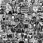 100PCS Horror Theme Stickers, Horror Movie Characters Stickers, Thriller Movie Black & White Graffiti Vinyl Waterproof Stickers for Laptop, Suitcase, Halloween, Wall Decoration