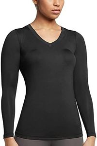 Tommie Copper Women’s Compression Long Sleeve V-Neck Shirt | UPF 50, Breathable Activewear for Upper Body Muscle Support Black