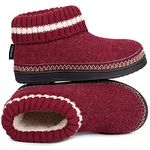 EverFoams Women's Bootie Slippers Non-slip Comfy Winter Indoor House Shoes with Knitted Collar Wine, 6 UK