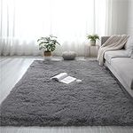 ISMOL Fluffy Rug 8x10 Feet Shaggy Bedroom Area Rug Plush Non-Slip Rug for Living Room Kids Room Modern Soft Furry Carpet for Nursery Room Solid Dark Grey