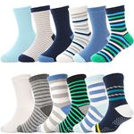 Baby Boys Grips Socks Kids Toddlers Infants Non Slip/Anti Skid Crew Cotton Socks Baby Stuff Gifts Socks 12 Pairs (Blue Striped(12 Pairs),3-5 Y)