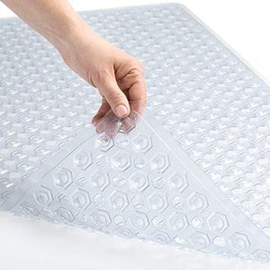 GORILLA GRIP Patented Bath Tub Shower Mat, Machine Washable Bathtub Floor Liner Mats, Suction Cups and Drain Holes to Keep Tubs Clean, Bathroom Essentials, 35x16 Inch, Clear