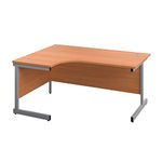 Office Hippo Heavy Duty Office Desk, Left Corner Desk, Strong & Reliable Workstation, Office Table With Integrated Cable Ports, PC Desk For Office or Home - Beech Top / Silver Frame