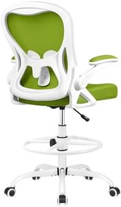 Winrise Drafting Chair, Tall Office Chair Ergonomic Standing Desk Chair, Lumbar Support Computer Chair Swivel Task Rolling Chair with Adjustable Flip-up Armrests & Foot Ring (Green)