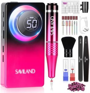 SAVILAND Electric Nail Drill 50000 RPM: Cordless Electric Nail File 10 H Battery Life Rechargeable Nail Drill Kit with Ceramic Drill Bits for Acrylic Nail Removal Ambient Light Black and Pink Ombre