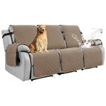 RAPRAP 100% Waterproof Non-Slip Recliner Sofa Cover for Dogs, Pets, 3 Seat Reclining Chair Cover with Pocket, Washable Recliner Armchair Protector Three Seater,Taupe,3 Seats