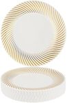 MATANA 80 Premium White Plastic Dessert Plates with Gold Rim, 18cm / 7 Inch - Elegant & Reusable Small Side Plates, Starter Plates for Weddings, Birthdays, Picnic, BBQ, Parties