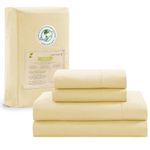 LANE LINEN 100% Organic Cotton Queen Sheets Set 4-Piece Pure Percale Bedsheets Bedding Breathable Fits Mattress Upto 15" Deep - Vanilla