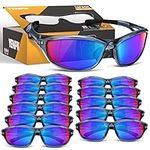 YENPK 12 Pack Safety Glasses for Men Women, Safety Goggles/Sunglasses ANSI Z87.1+ Standard UV400, Wrap Around Eye Protection, Scratch Impact Resistant Protective Eyewear(Multicolor Lens, Grey Frame)