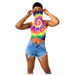 Xniral Women Tank Tops Tie-Dyed Sleeveless Short Tank Tops with Face Scarf and Earhook Summer Sleeveless Turtleneck T-Shirt with Tank Cover(Orange,XXL)