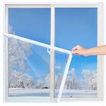 Window Insulation Kit 120x145cm for Winter Keep Cold Out,No heat shrink required&No need to cut,Easy to Open for Ventilation,held by Adhesive Straps,Reusable Plastic Window wrap - White