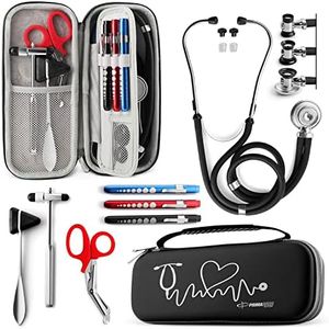 Primacare KB-9397-BK Stethoscope Case, Supplies Included, Black with Multiple Compartments, Portable and Lightweight First Aid Kit Bag with Vital Medical Supplies, Nursing Accessories for Nurses