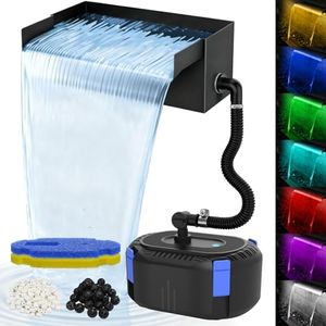 AquaMiracle Pond Waterfall Kit with LED Lights, All-in-1 Stainless Steel 12-inch Spillway with 850GPH Pond Filter Pump, Outdoor Waterfall with 4-Stage Filtration for Garden, Backyard & Pool Decor