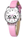 KDM Kids Watch for Girls, Toddler Watches for 3-12 Gifts for Girls Wrist Watch Cute Cartoon Waterproof Watches for Kids, Learning Time and Easy to Read Pink Leather Watch