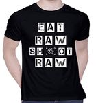 CreativiT Graphic Printed T-Shirt for Unisex Eat Raw Shoot Raw_Photography Tshirt | Casual Half Sleeve Round Neck T-Shirt | 100% Cotton | D00680-12_Black_XXX-Large