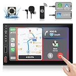 FISHOAKY 7inch Double DIN Car Stereo, Touch Screen Car Stereo with Apple Carplay, Android Auto. 4 USB ports and 1Type-c port, Bluetooth and Bluetooth Amplifier/Reversing Image/External Microphone