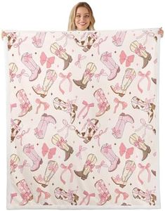 Feelyou Pink Bow Fleece Throw Blanket Queen 90"x90" Kids Cute Bowknot Plush for Boys Teens Girls Sherpa Breathable Western Boots Fuzzy