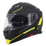 Leopard LEO-727 BL-A4 Anti-fog Visor Flip up Motorbike Bluetooth Helmet Motorcycle Dual-Speaker Headset,Hands-Free - Matt Black/Yellow XXL (63-64cm) - Noise-Free,Automatic Answering,Double Visor