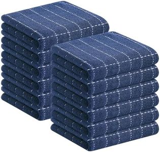 Homaxy 100% Cotton Terry Kitchen Towels(Navy Blue, 13 x 28 inches), Checkered Designed, Soft and Super Absorbent Dish Towels, 12 Pack