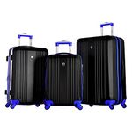 Olympia U.S.A. Apache Expandable Lightweight Hardside Carry-on and Luggage Set with Double 4 Wheels Spinner Travel Suitcase, Black/Blue, 3-Piece Luggage Set, Hardside Expandable Luggage Set with