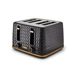 Tower T20061BLK Empire 4-Slice Toaster with Defrost/Reheat, Removable Crumb Trays, 1600W, Black and Brass
