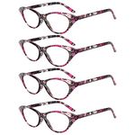 Reading Glasses 4 Pack, OWN4B Vintage Fashion Designer Cat Eye Rhinestones Readers Eyeglasses Readingglasses for Women Men Unisex (4 Pack Red, 1.0)