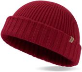 TOP-EX XL/XXL 100% Merino Wool Short Fisherman Beanie Hats for Men Women Knit Skull Cap Cuffed Beanie Warm Winter Hats Daily Hat X-Large Head Hat Red