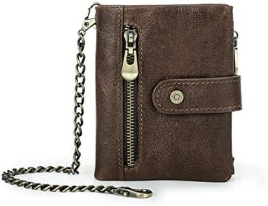 Contact's Chain Wallet for Men Anti-Theft Biker Wallet Crazy Horse Leather Bifold Purse Mens Brown RFID Blocking Zipper Coin Holder