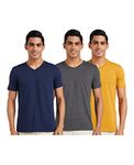 Amazon Brand - Symbol Men's Solid Cotton T Shirt | Plain | V Neck | Half Sleeve - Regular Fit | Combo Pack of 3 (Available in Plus Size) (IrisNavy,DarkGreyMelange,IncaGold_S )