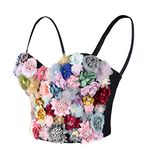 ELLACCI Women's 3D Floral Bustier Crop Top Wedding Party Club Bra Tops Small Black