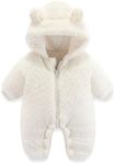 Newborn Infant Baby Boys Girls Snowsuit Winter Coat Bear Warm Fleece Hooded Thick Romper Jumpsuit Outfits Short Sleeve Bodysuits (Beige #2, 0-3 Months)