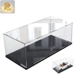 Thickened Clear Acrylic Display Case for Lego 10295 10265 42170 42155 42176 75376 Collectibles, Transparent Box Dustproof Protection with Wood-Plastic Base & String Light, Black Inside 15.7x7.9x7.9in